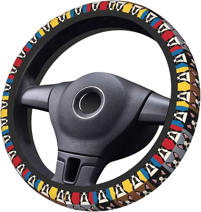 Neoprene Steering Wheel Cover Art-Boston-Dogs Car Steering Wheel Cover Universal Fit for Most Cars