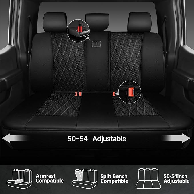 CAR PASS Thick Foam 3D Air Mesh Leather Rear Bench Car Seat Covers, Breathable Deluxe Anti Slip Automotive Back Seat Cover Universal Fit for 95% Sedans SUVs Vans Trucks, Solid Black