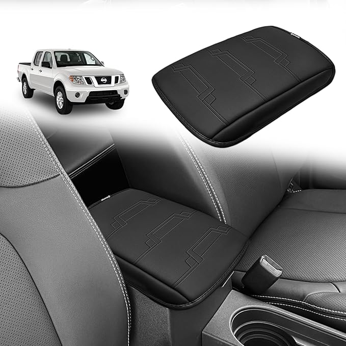 Muslogy Center Console Armrest Cover Compatible with Nissan Frontier 2005-2021 & Nissan Xterra 2005-2015 Accessories Comfort Armrest Pad Cushion Box Lid Cover Vegan Leather Protector Regular Thick
