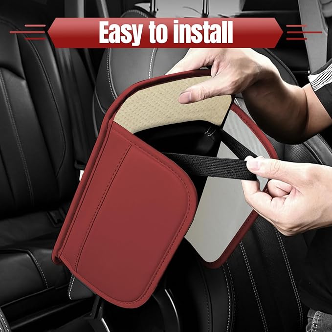 wuyaoyao Bling Car Center Console Cover, 11.81"×7.87" Leather Auto Arm Rest Cover Protector with 2 Storage Bags, Vehicle Crystal Rhinestone Armrest Cushion Pad, Interior Car Accessories (Wine Red)