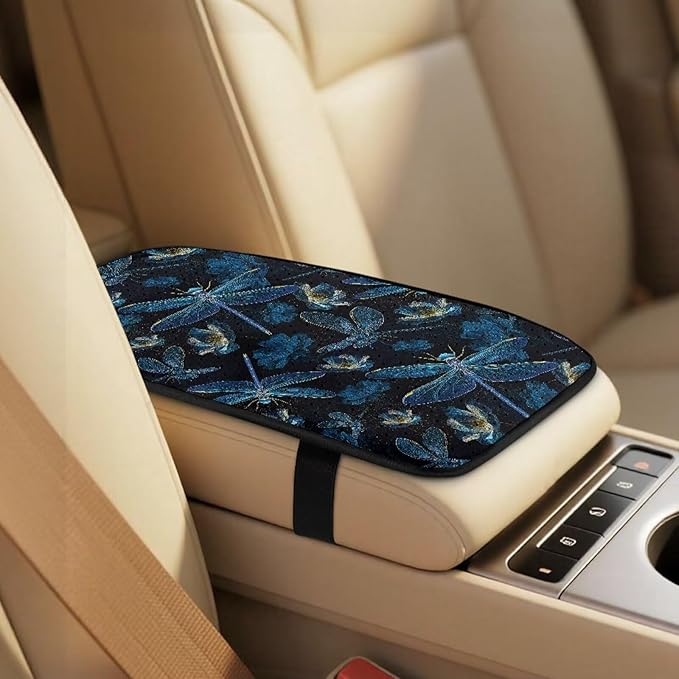 Qeluxign Dragonfly Floral 5 Piece Car Seat Covers Set for Women Men PU Leather Seat Covers Belt Pads and Armrest Cover Universal Fit Car Accessories