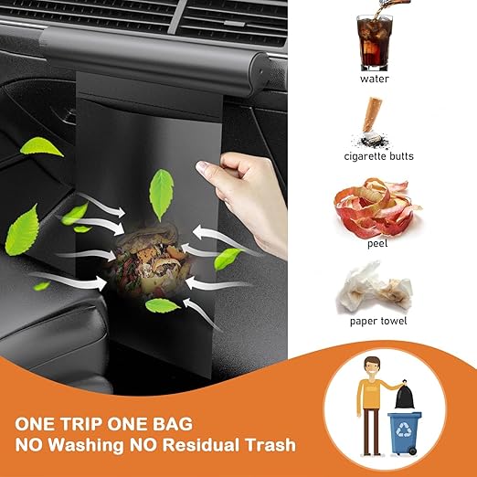 Car Trash Can Bin with 42pcs Trash Bags - Mini Car Trash Bag Hanging Easy Mount,Waterproof Car Trash Can for Back Seat, Roller Type Trash can for Car, Office,Kitchens,During Travel (Silver)