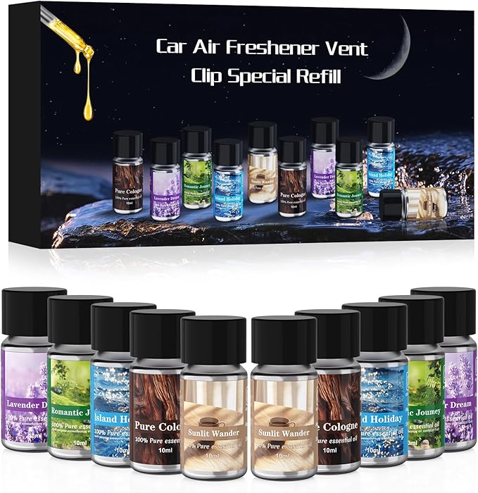 SURJVER Car Air Freshener Refill, Delivers Over 3000 Sprays, Five Scents, Long-Lasting Freshness Refill (10 Bottles)