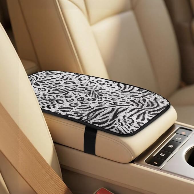 Psesaysky Leopard Zebra Stripe Leather Car Seat Covers for Automotive Front Seats 2PCS + Armrest Cover + Seat Belt Covers 2PCS, Full Set 5PCS Universal Fit for Most Cars Trucks