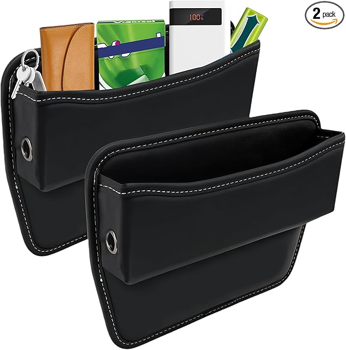 AIUSLN 2026 Upgraded 2 PC(L+R) Premium Leather Car Seat Gap Filler Organizer, Car Seat Gap Plug with Storage Slot Cup Holder Gap Bag Front Seat for Phone Glasses Keys Car/SUV/Truck Christmas Gifts