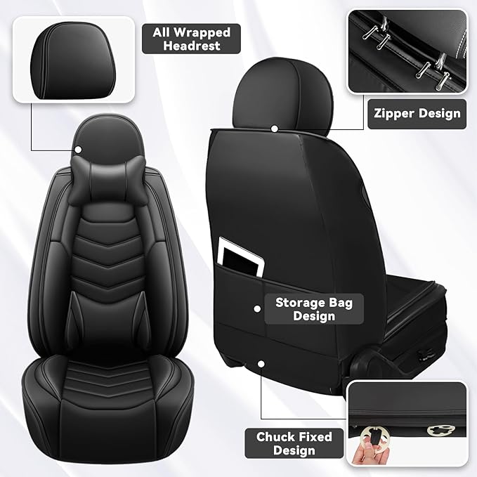 Car Seat Covers Fit for Chevy Trax 2015-2025, Side Airbag Compatibility, 3D Lumbar Support and Seamless Fit, Easy to Clean Sports Seat CoverFull Set with Pillow, Black