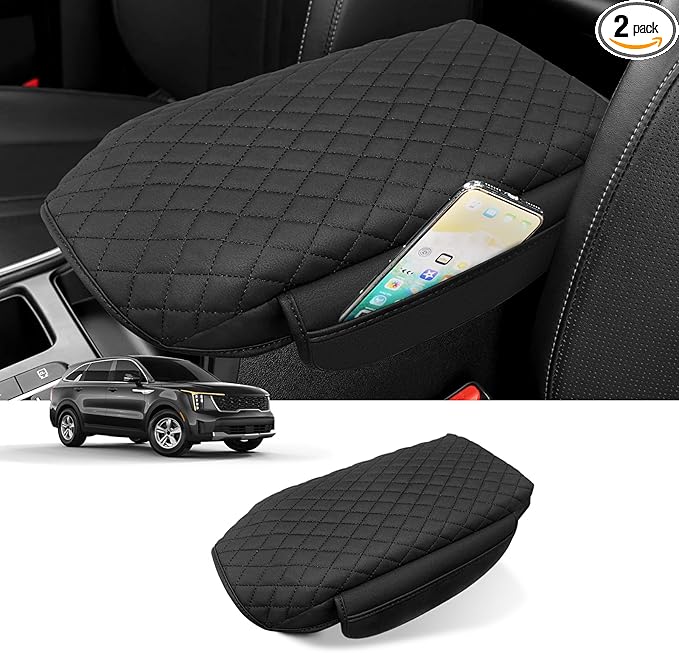 Custom for Center Console Cover Kia Sorento 2026 2025 2024 2023 2022 2021 Armrest Cover Accessories PU Leather Armrest Seat Box Cover Protector with Pockets Storage Bag