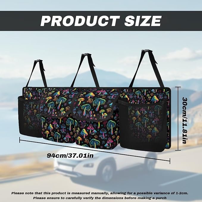 Car Trunk Organizer, Backseat Hanging Organizer with 2 Large Storage Bag & 2 Mesh Pockets, Super Capacity -Trunk Storage Bag for SUV,Truck,Van,Mushroom