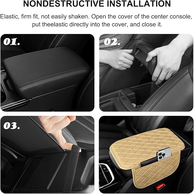 Center Console Cover Universal Armrest Cover with 2 Storage Bags Leather Car Middle Console Cover Arm Rest Cover for Car Interior Accessories Protector for Most Vehicle