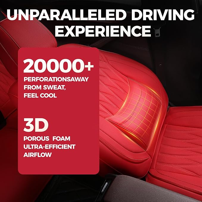 FREESOO Car Seat Covers Front Seats - Luxury Breathable Waterproof Faux Leather Car Seat Cover Protectors with Lumbar Support, Universal Fit for Most 5 Seats Vehicles Sedans Hatchbacks Pick-ups, Red