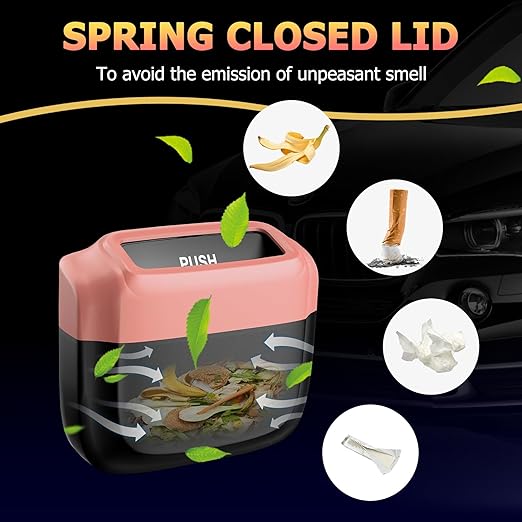 Car Trash Can with Lid, Built-in Storage Garbage Bag, Vehicle Trash Accessories for Interior, Mini Garbage Bin for Automotive, Home, Office, Kitchen, with 30pcs Trash Bags…
