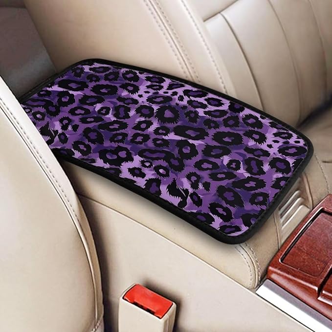 Center Console Armrest Cover Purple Leopard Print Car Accessories Cushion Protector Pads Cheetah Animal Arm Rest Cover Scratch Resistant Center Console Covers