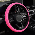 KAFEEK Elastic Stretch Steering Wheel Cover 15 Inch, Breathable Ice Silk Microfiber, Non-Slip Grip, Warm in Winter and Cool in Summer, Odorless, Car Accessories Fit Cars, SUVs, Rose Red