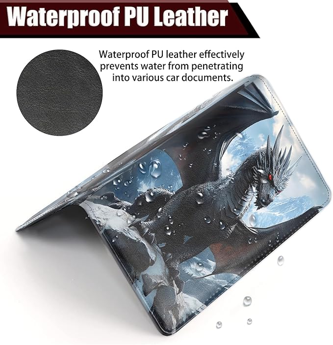 Car Document Holder with Magnetic Shut, Car Registration and Insurance Card Holder, Vehicle Glove Box Organizer Documents, Driver License, Auto Paperwork Organizer Wallet, On Snow Peak Black Dragon