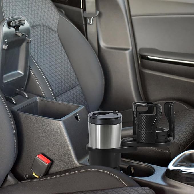 Car Cup Holder Expander 2-in-1 Rotating Drink Holder with Food Tray Multifunctional Attachment for Water Bottles in Vehicles