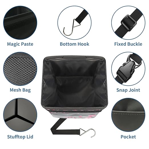 GVGHIDZ Car Trash Can – Multi-Purpose, Lightweight and Portable with Durable Water-Resistant Coating, No Installation Required, Practical and Ample Capacity, Variety of Colors.Cherry Blossom