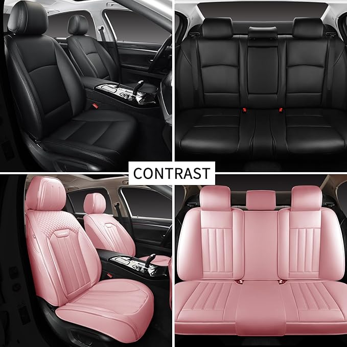 COVER EMPIRE Pink Car Seat Covers Fit for Corolla Cross RAV4 Kona HR-V CRV UX,Waterproof and Breathable Automotive Seat Covers Full Set, Front and Rear Leather Seat Covers.