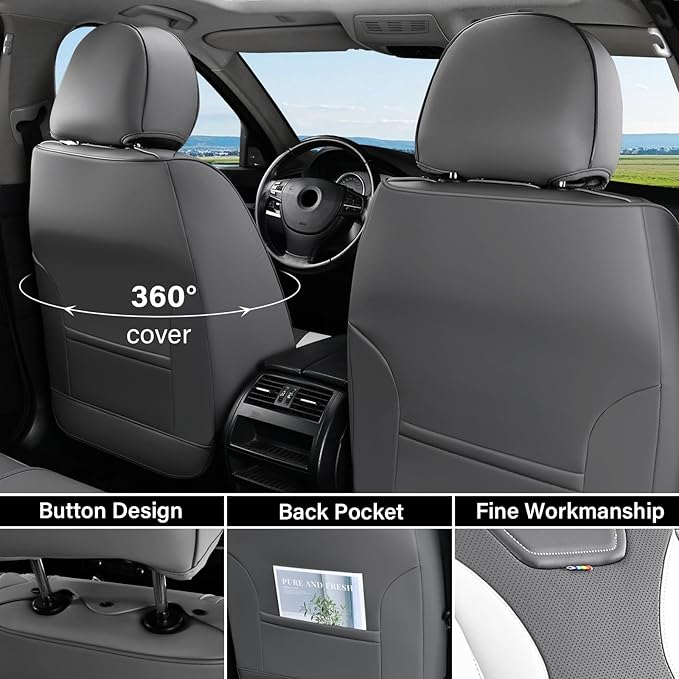 Coverado Car Seat Covers Full Set, Seat Covers for Cars, Front Seat Covers and Back Seat Cover Waterproof Leather Automotive Seat Cover, Universal Car Interior Protectors Cushion for Most Cars