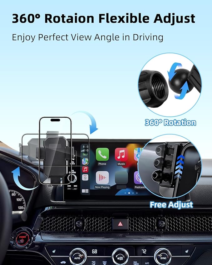 PZK Car Phone Holder for Hyundai Elantra 2021-2025 SE/SEL/Sport/Limited/N Line Accessories 8-Inch/10.25-Inch Screen Auto Lock Car Phone Mount 360° Rotation Phone Cradles Not Affect Air Vent