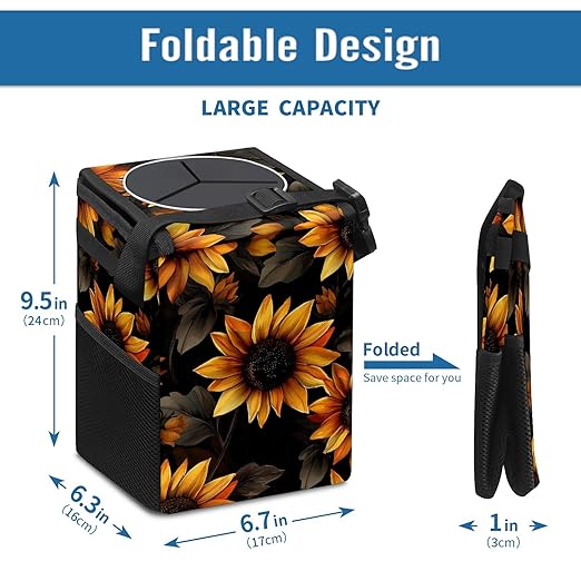 GVGHIDZ Car Trash Can – Multi-Purpose, Lightweight and Portable with Durable Water-Resistant Coating, No Installation Required, Practical and Ample Capacity, Variety of Colors.Beautiful Sunflower