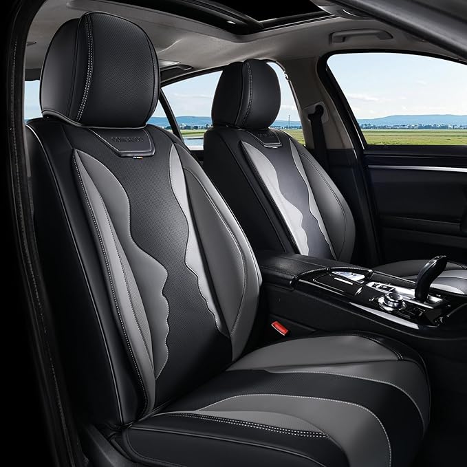 Coverado Car Seat Covers Full Set, Seat Covers for Cars, Front Seat Covers and Back Seat Cover Waterproof Leather Automotive Seat Cover, Universal Car Interior Protectors Cushion for Most Cars