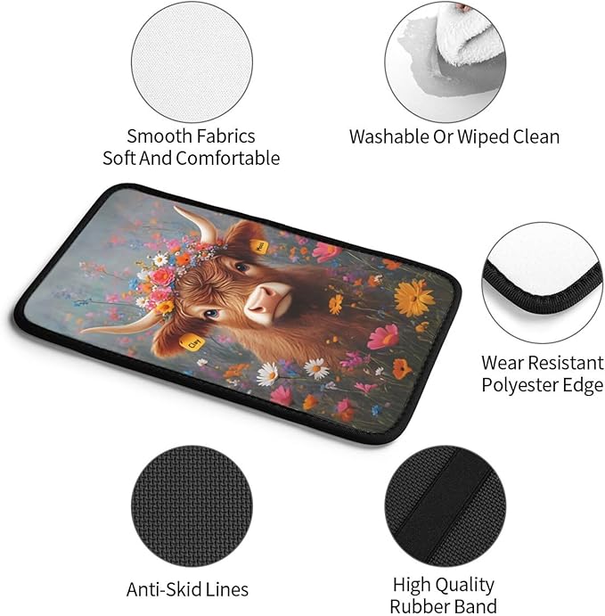 Universal Car Center Console Cushion Pad, Cute Highland Cow Flowers Soft Waterproof Car Center Console Cover Auto Armrest Seat Box Cover Protector for Most Vehicle SUV Truck Car