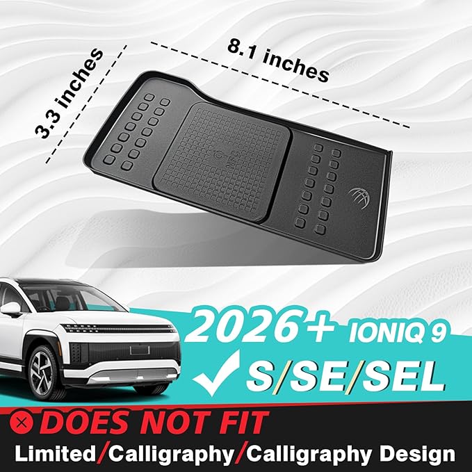 BestEvMod Wireless Charger Mat Compatible with Hyundai Ioniq 9 2026+ S SE SEL Accessories Phone Charge Area Silicone Cover Non Slip Silicone Pad Not Fit Limited/Calligraphy/Calligraphy Design