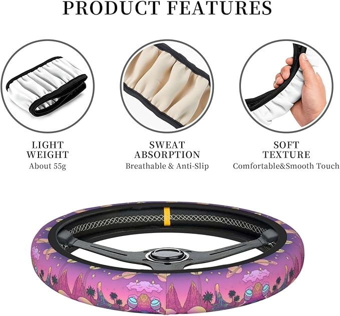 Pastel-Galaxy Pattern Neoprene Steering Wheel Covers Women Men Car Accessories, Universal 15 Inch Fit Auto, Suvs, Truck