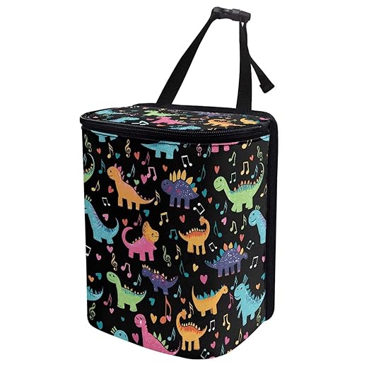 Cute Dinosaur Print Car Trash Can with Lid Hanging Car Trash Bag Leak-Proof Portable Cars Garbage Bin Sedan Accessories Interior Cars Organizer