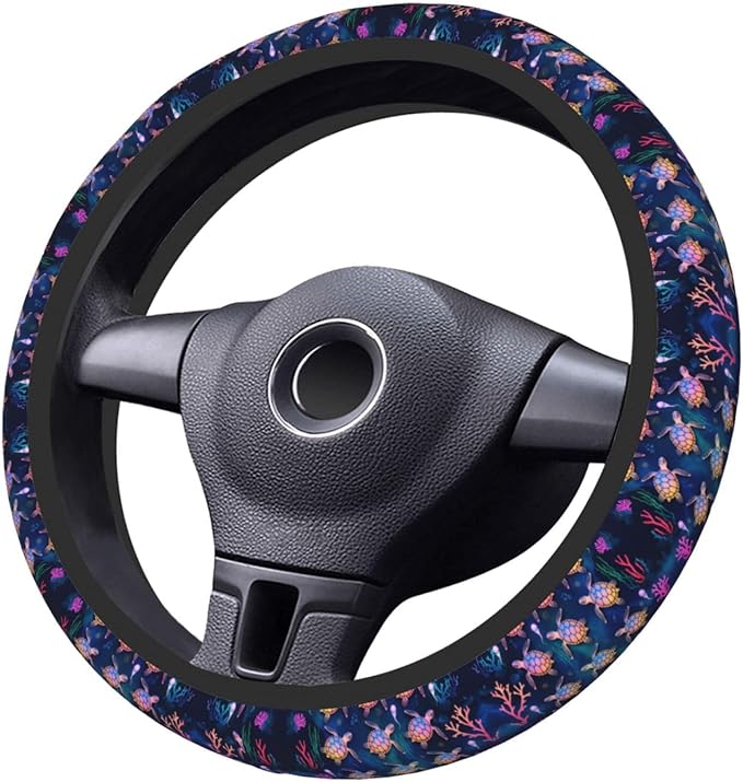 Neoprene Steering Wheel Cover Colourful Sea Turtle Car Steering Wheel Cover Universal Fit for Most Cars
