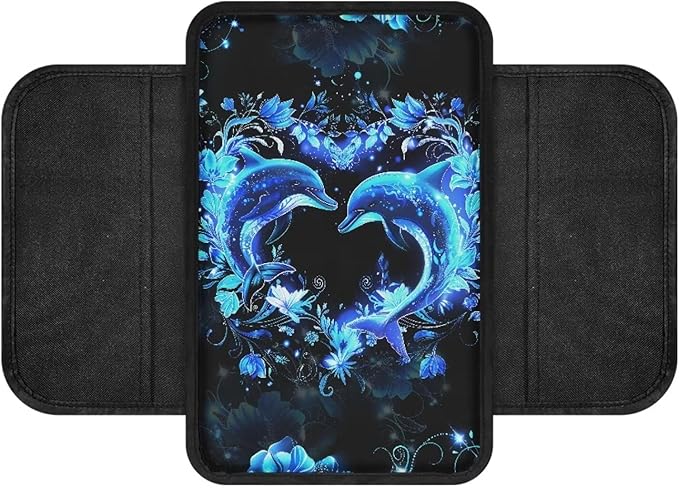 BIGCARJOB Neon Dolphin Car Center Console Cover with Side Storage Auto Interior Accessories Cute Car Armrest Seat Box Cover Cushion Universal Car Armrest Organizer
