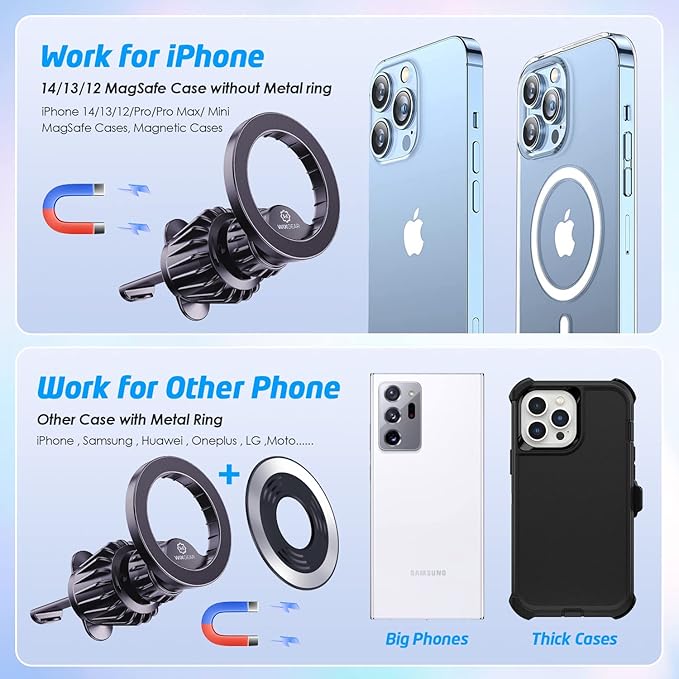 WixGear Compatible for MagSafe Car Mount [20 Strong Magnets] Magnetic Phone Holder for Car Hands Free iPhone Car Holder Mount Fit for iPhone 14 13 12 Pro Plus