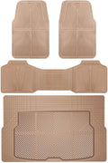 CAR PASS Beige Rubber Floor Mats&Cargo Liner,Waterproof Truck Mats Heavy Duty,All Weather Trim-to-Fit Automotive Mat for Car Truck SUV,Anti-Slip Easy Clean Durable,Full Set 5-Piece,3D Emboss All Beige