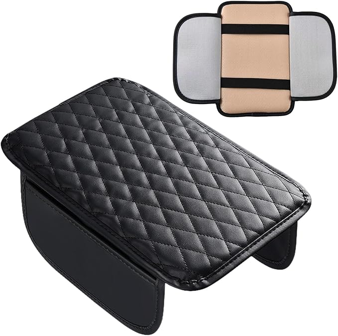 Car Armrest Box Pad - Leather Armrest Booster Pads, Car Armrest Cushion | Auto Protector Driving Comfort Enhancer, Center Console Heighten Protector With Storage Pockets For Vehicles, SUVs, And Trucks
