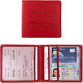 Car Registration and Insurance Holder, 5.51" × 5.11" Premium Leather Vehicle Glove Box Organizer with Magnetic Closure, Auto Document Holder for Cards Paperwork and Drive License (Red-B)