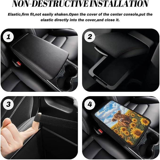 Dreaweet Highland Cow Car Accessories Center Console Cover Armrest Cover for Car Center Console Cushion Pad Car Armrest Seat Box Cover Protector with 2 Storage Pockets