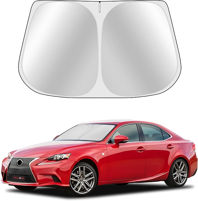 Toluoma Custom Fit Windshield Sun Shade for Le-xus is Sedan IS350 IS300 IS250 IS200t 2014-2020 - Full Coverage, 210T Reflective Fabric, Double-Layer Design - Keeps Car Cool, Easy to Install and Store