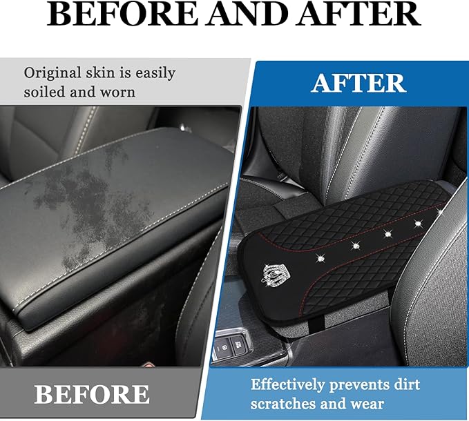 Bling Crown Car Center Console Cover, 12.7"×7.7" Armrest Cover for Cars, Waterproof Leather Arm Rest Box Pad Cushion, Universal Middle Console Cover Protector, Car Accessories (Black)
