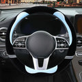 Furry Cute Steering Wheel Cover, Soft Fluffy Short Plush Auto Accessories, Non-Slip Cold-Proof Sweat-Proof Colorfast, Universal 15 inch(Black with Blue)