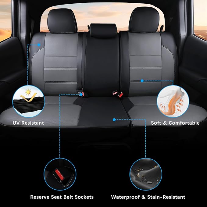 GOLYWIN Car Seat Covers Full Set for Toyota Tacoma Double & Crew Cab 2023 2022 2021 2020 2019 2018 2017 2016 Tacoma Interior Accessories Premium Faux Leather Breathable Waterproof (Black+Gray)