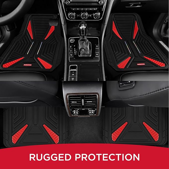 Rubbermaid Car Mat Full Set, Universal Trim-to-Fit Heavy-Duty Car Floor Mats – 4-Piece Set for All Weather Protection – Durable Rubber Mat for Cars, Trucks, SUVs & Vans-Red