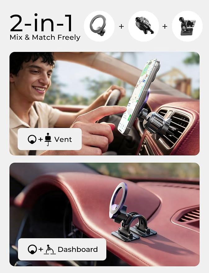 LISEN [Pro-Purple Magnetic Car Phone Holder [Upgrade 3M ] Car Magnet Phone Mount [ Ultra Strong Magnets] for Mag Safe Car Mount [Vent&Dash] Car Accessories for Men Women fit iPhone 17-12 Kits