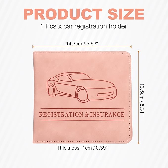 HARFINGTON Car Registration and Insurance Holder 5.63" x 5.31" PU Leather Vehicle Glove Box Organizer Storage Accessories Men Women Car ID Holder for License ID Card Bank Card, Pink
