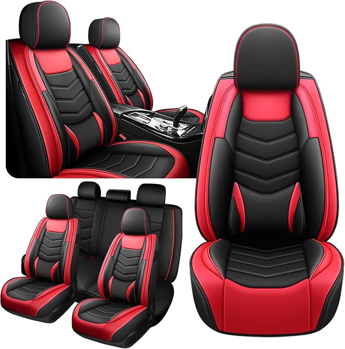 Car Seat Covers Fit for Chevy Trax 2015-2025, Side Airbag Compatibility, 3D Lumbar Support and Seamless Fit, Easy to Clean Sports Seat CoverFull Set, Black Red