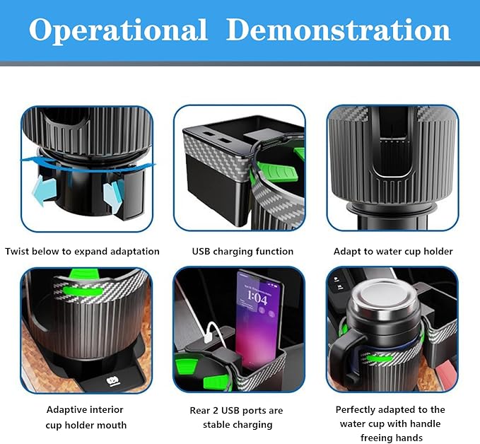 Big Cup Holder Phone Holder for Your car,with Rubber Lining Rotable cupholder Base Safely Hold The Big Water Bottle and Support Cellphone Charge. (BJ-2377B)