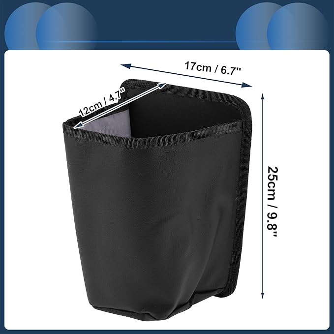Car Trash Can Front Seats 6.7" Length 4.7" Width 9.8" Height Auto Trash Bin Faux Leather Black Hanging