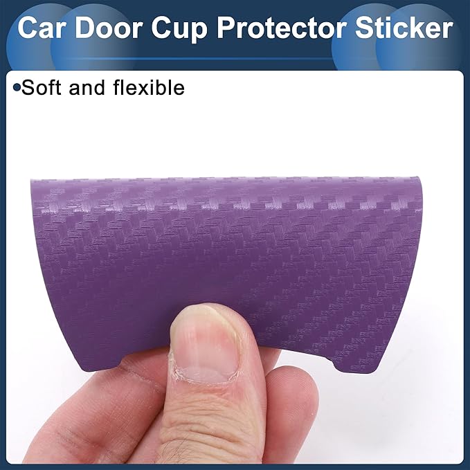 3D Car Door Handle Scratch Protector, 84x94mm Removable Magnetic Car Door Handle Protective Film Purple, 4 Pcs