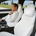 Upgraded Car Seat Neck Pillow - Adjustable Height Headrest Cushion - Fits Tesla Model 3/Y/S/X High Elastic Pearl Cotton Interior and Ventilated Nappa Leather - Neck Pain Relief (2 Pack White)