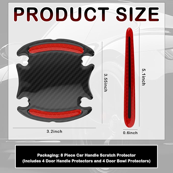 8PCS Car Door Handle Protector Reflective,3D Carbon Fiber Car Door Handle Scratch Protector with Adhesive Backing,Waterproof Doors Handles Protectors for Vehicles,SUVs,Trucks