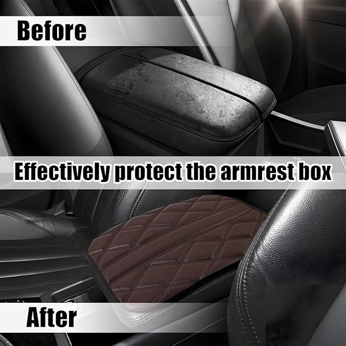 Car Center Console Cushion Pad, Leather Waterproof Vehicle Armrest Seat Box Cover, Comfortable Automotive Interior Arm Rest Protector Accessories, Universal for SUV, Sedan, Truck (Coffee)